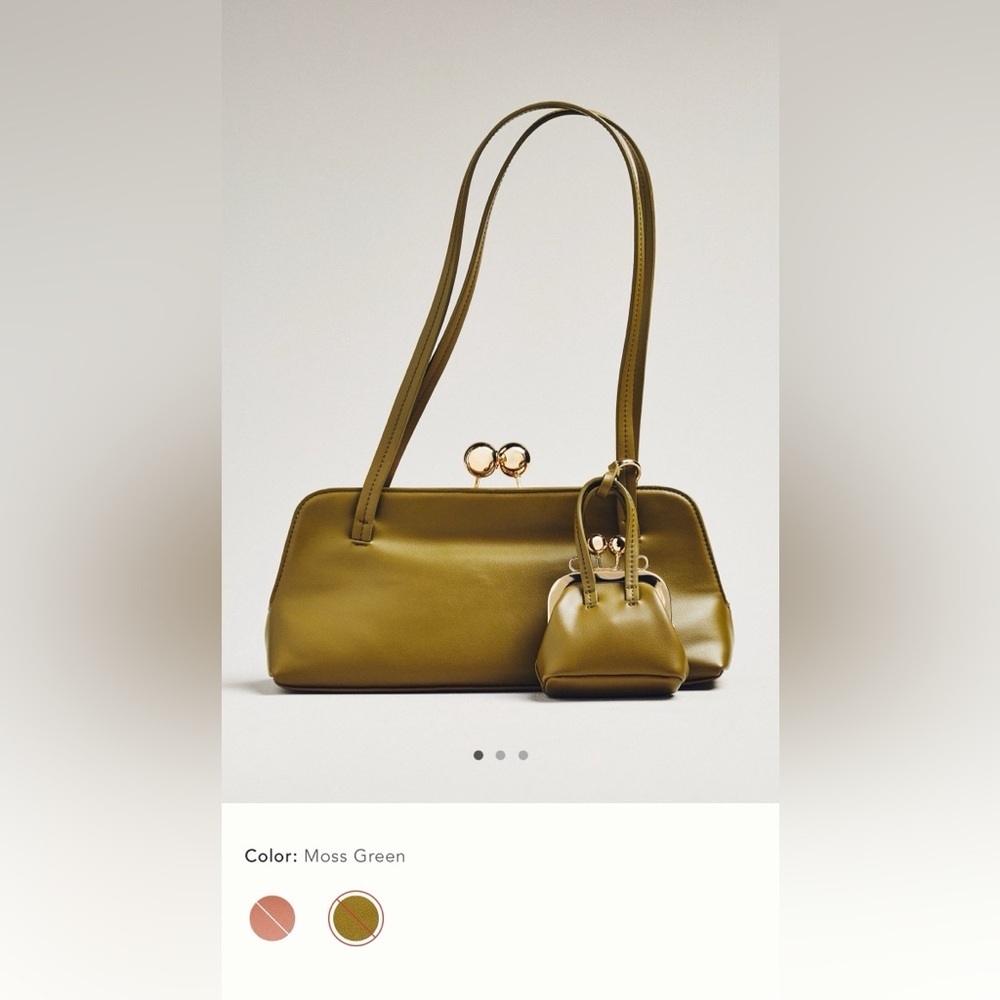 NWT new Anthropologie faux leather east west bag purse moss Green olive + mini